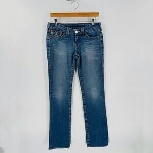 True Religion Women’s‎ Jeans Size 28 Blue Straight Leg Low Rise Distressed Denim